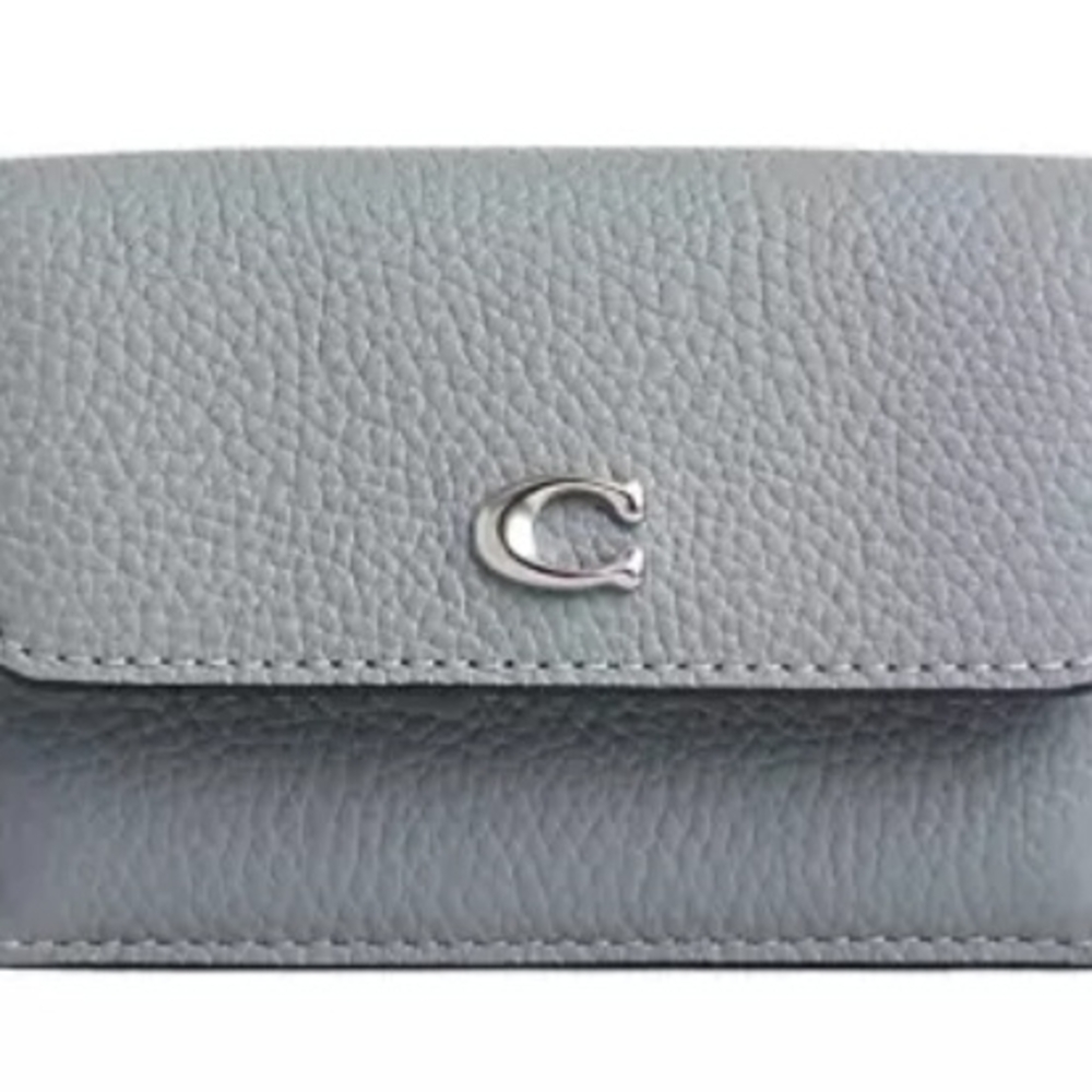 Coach Gray Leather Mini Card Wallet NWT